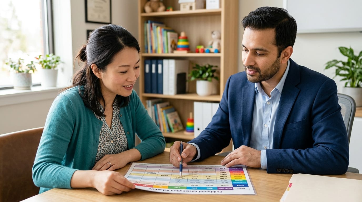 Parent and pediatrician reviewing records for a second opinion