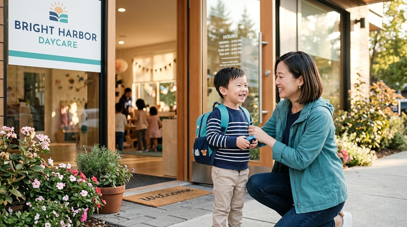 Parent dropping off child at daycare after discussing a seizure action plan