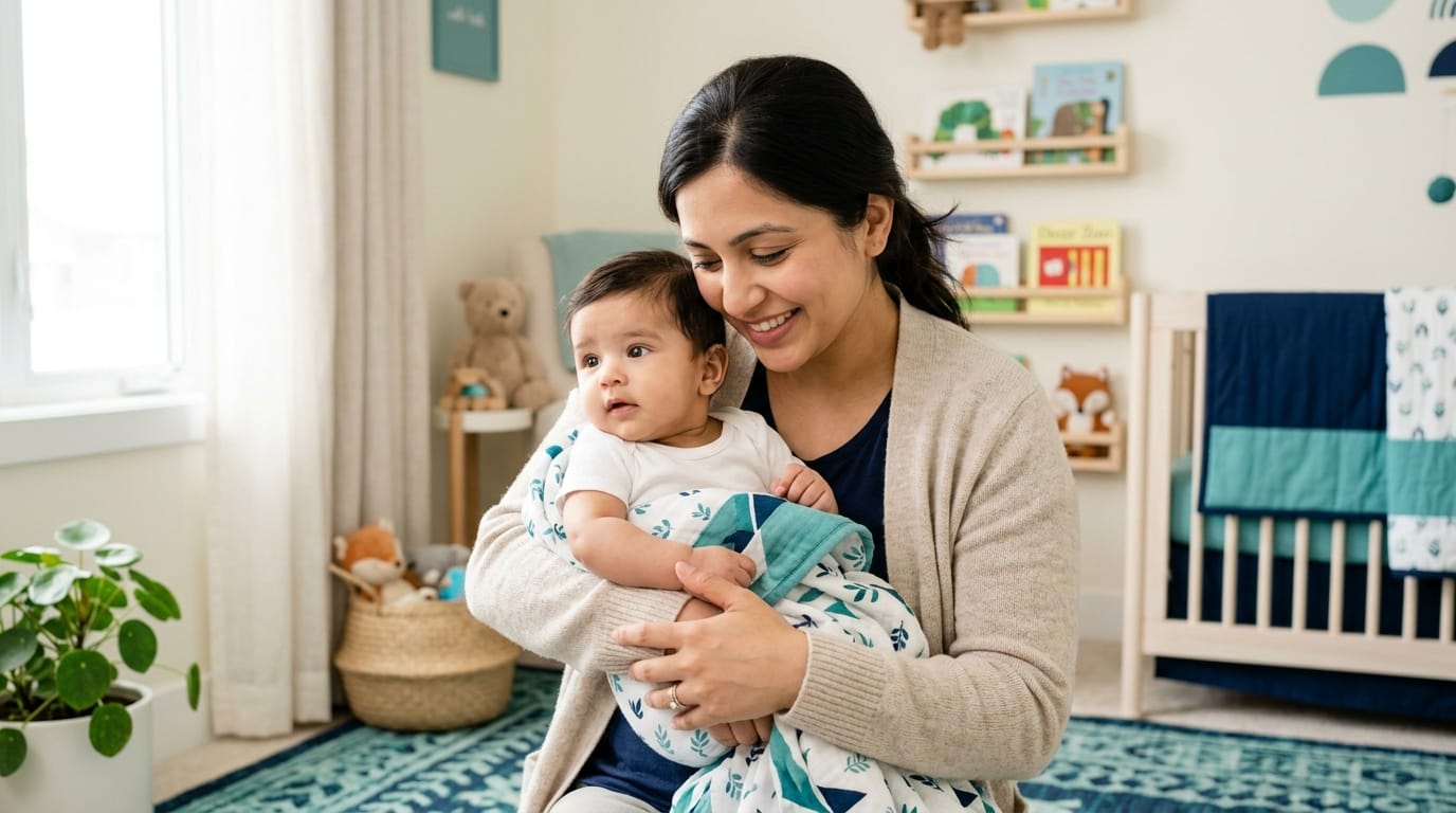 Parent holding infant after a difficult postpartum NICU experience