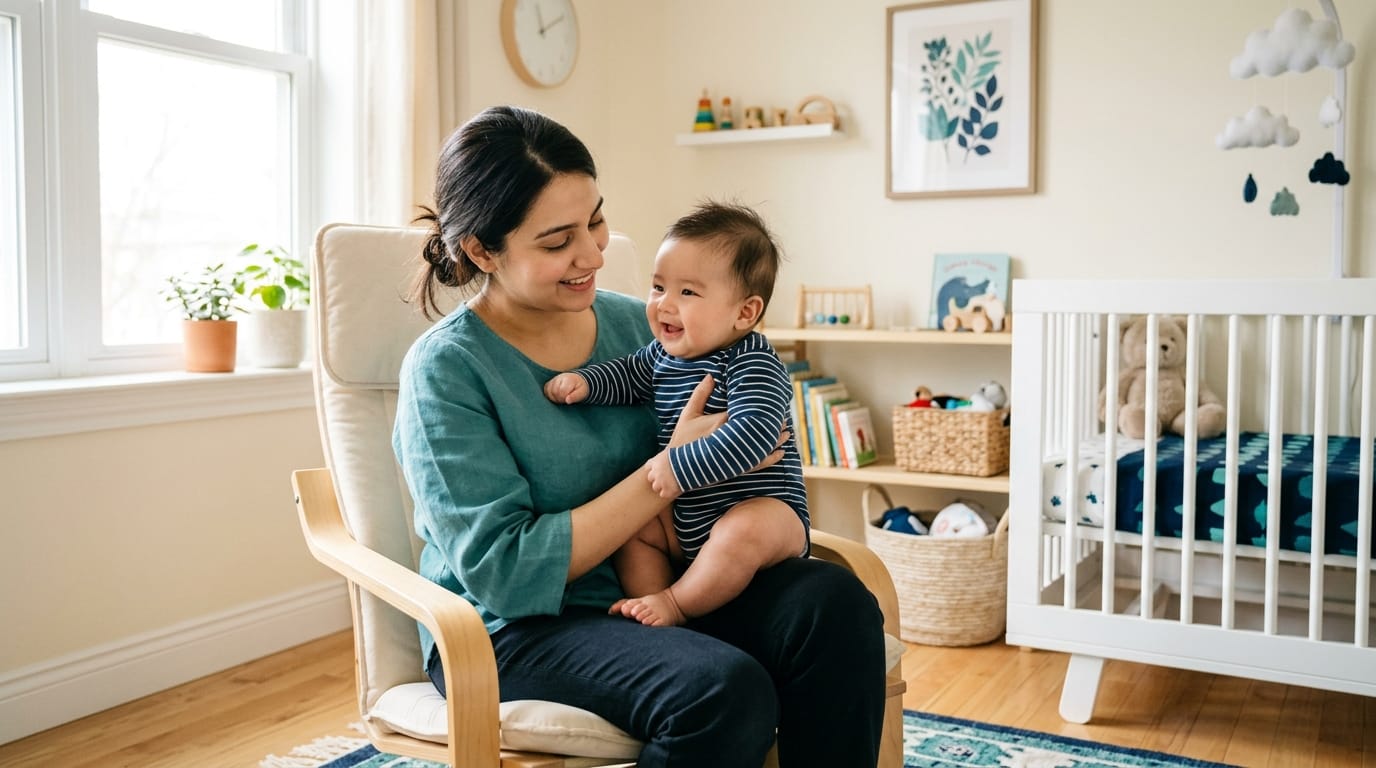 Parent holding thriving infant with Down syndrome and hydrocephalus