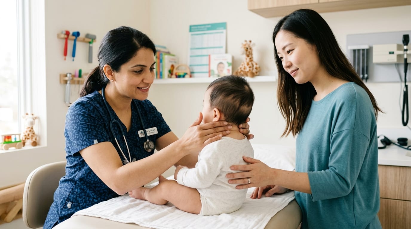 Pediatrician examining premature infant in the NICU