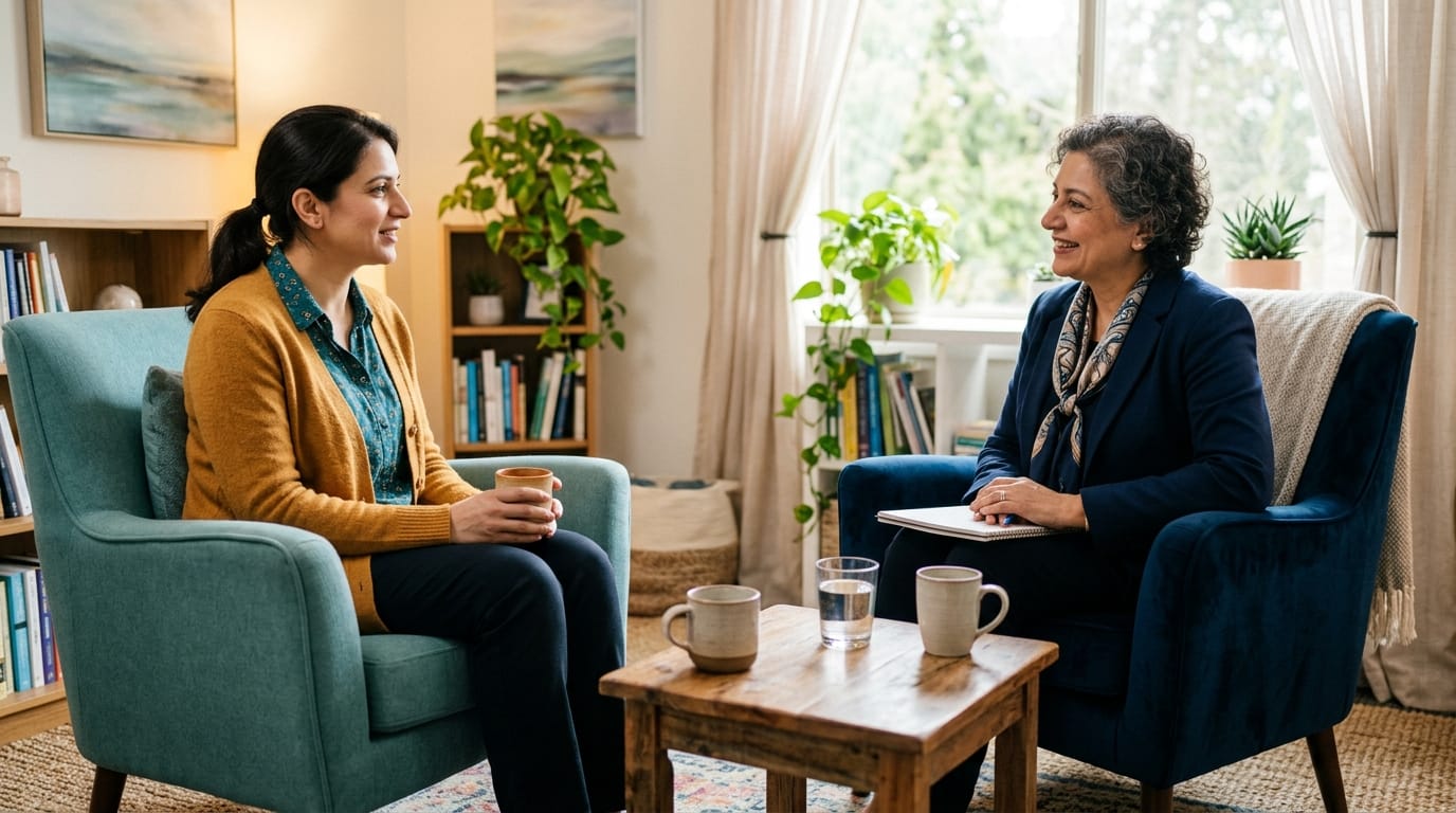 Therapist and parent discussing a child's epilepsy and vaccine questions