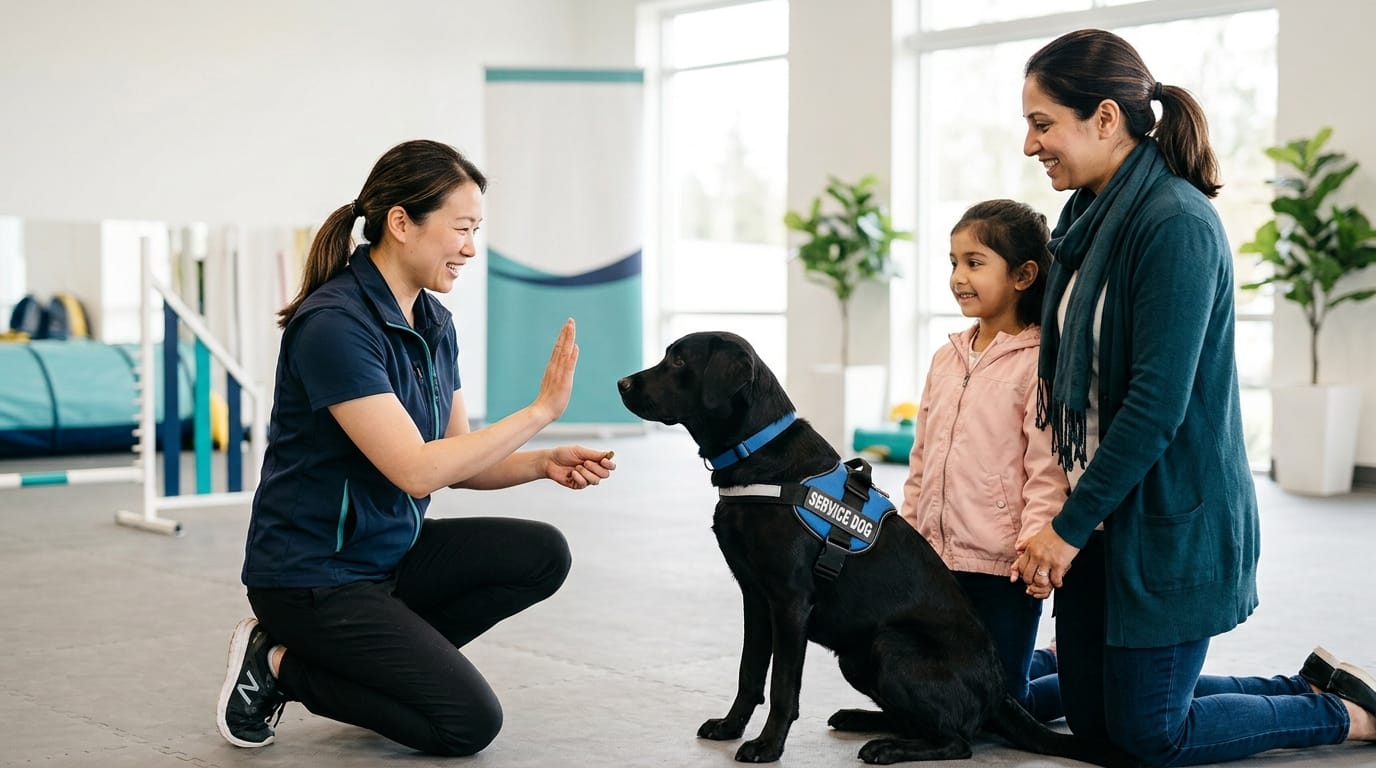 Training session for a seizure alert service dog
